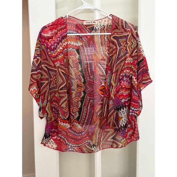 Lottie & Holly by Band of Gypsies Women's Red print Kimono cropped - Picture 1 of 8